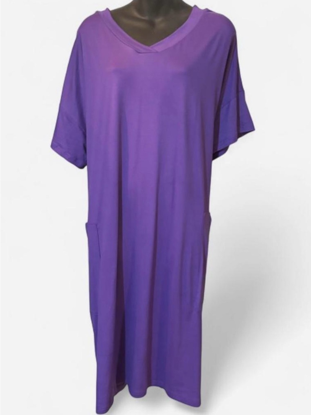 Purple V-Neck Pocket Maxi Dress by